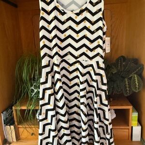 LuLaRoe Black and White Chevron Dress with Gold Accents